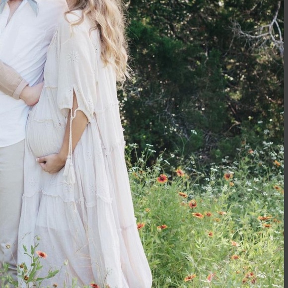 Free People Blush Pink Embroidered long Sleeve Midi Dress - Picture 3 of 8